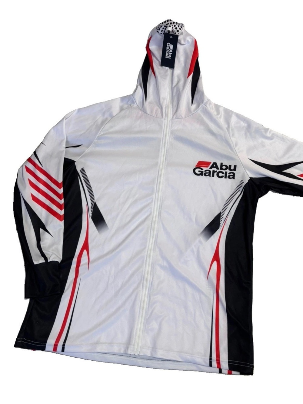 Abu Garcia Tournament Fishing Hooded Jersey Full Zip Jacket XXL White Red Black